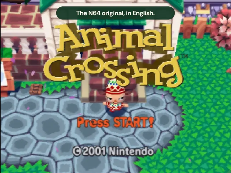 The English Animal Crossing title screen on Nintendo 64